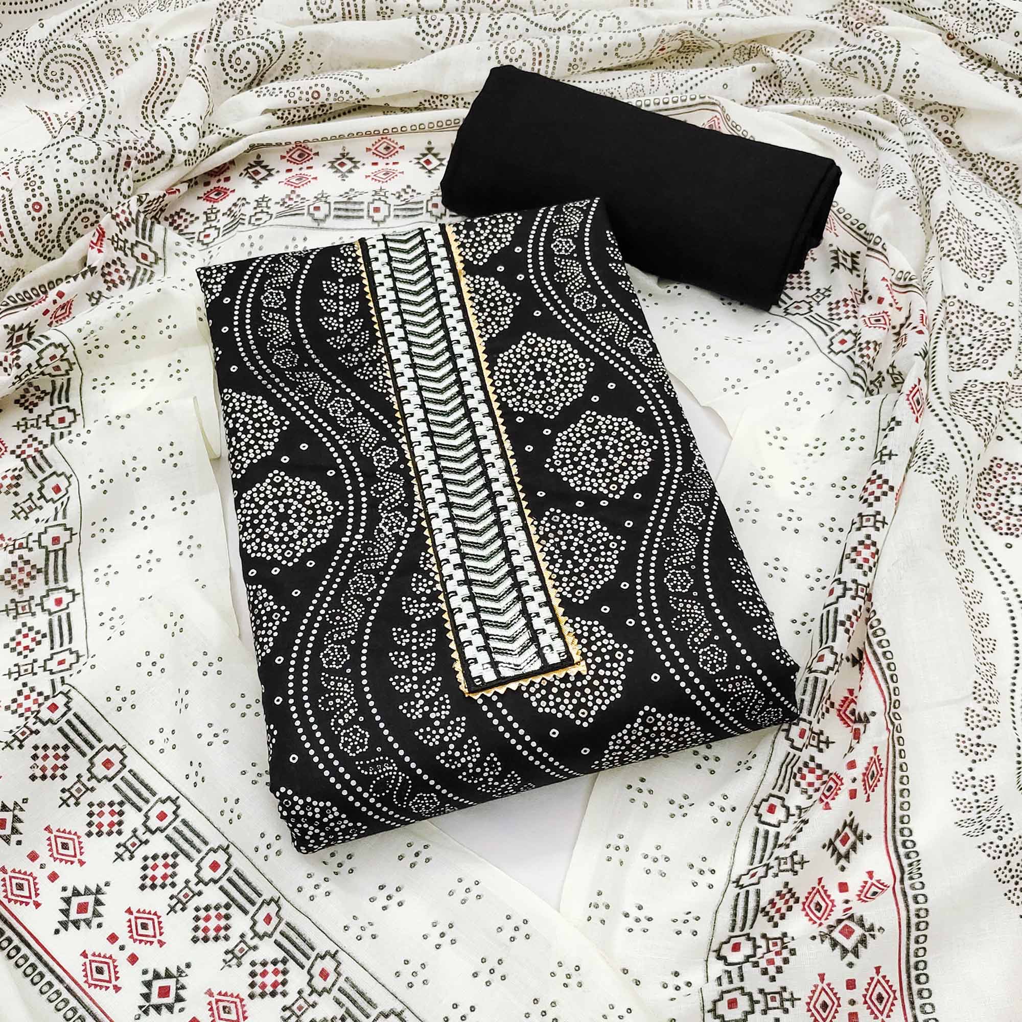 Black Foil Printed Pure Cotton Dress Material