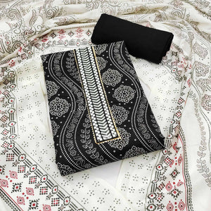 Black Foil Printed Pure Cotton Dress Material