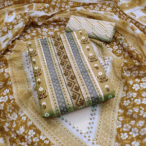 Beige Floral Printed Pure Cotton Dress Material