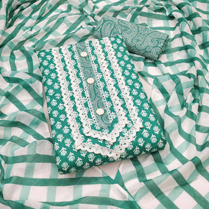Green Floral Printed Pure Cotton Dress Material