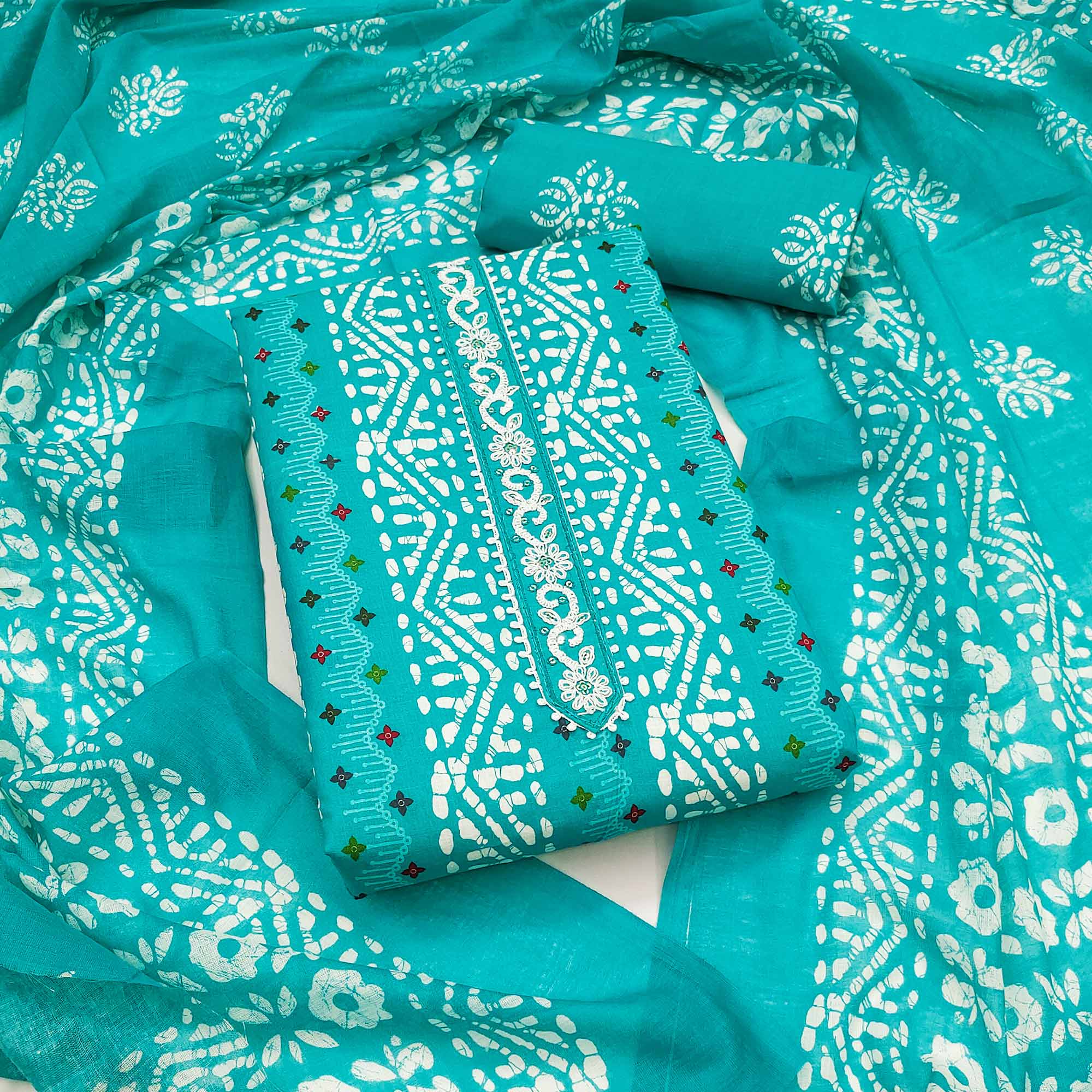 Comfortable Turquoise Pure Cotton Material with All-Over Stripe Print
