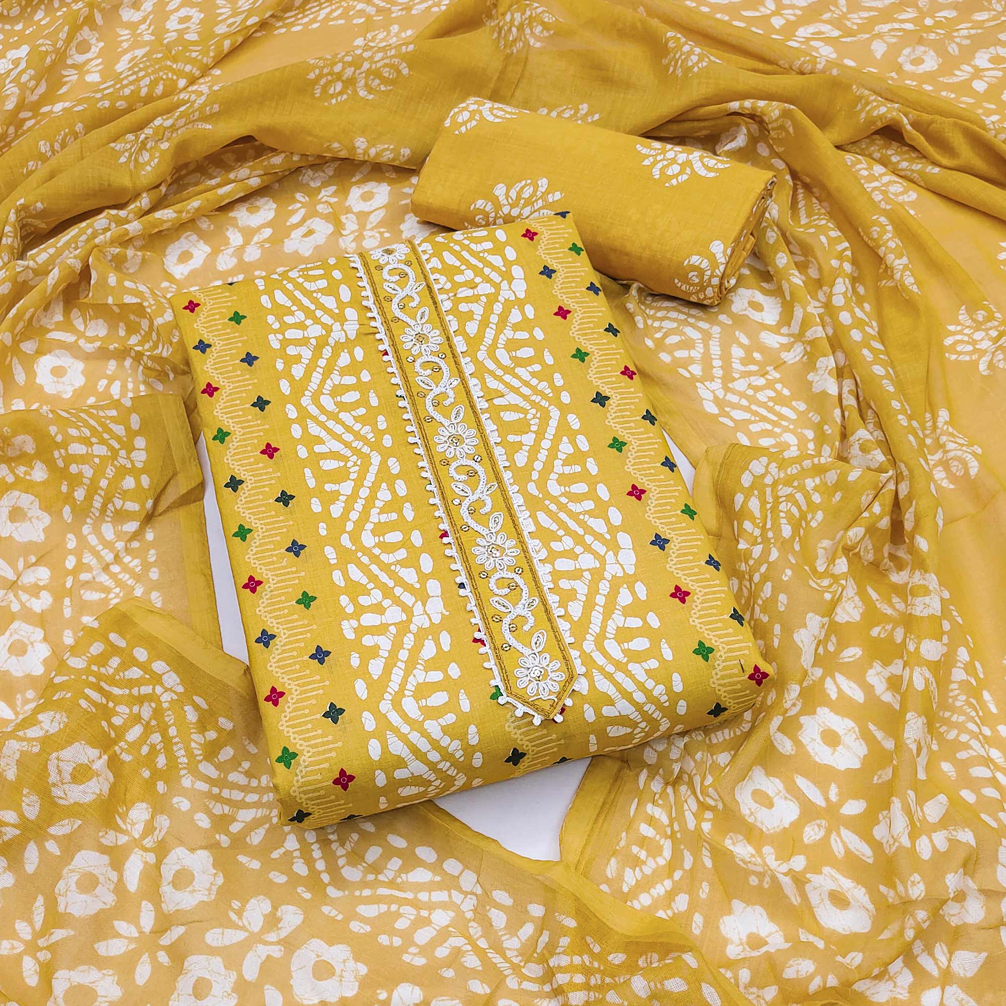 Comfortable Yellow Pure Cotton Material with All-Over Stripe Print