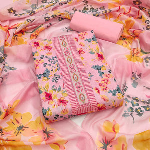 Soft Pure Cotton Dress Material in Fresh Pink with Floral Pattern