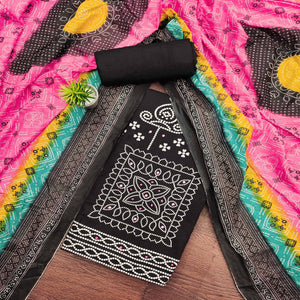 Black Printed Pure Cotton Dress Material