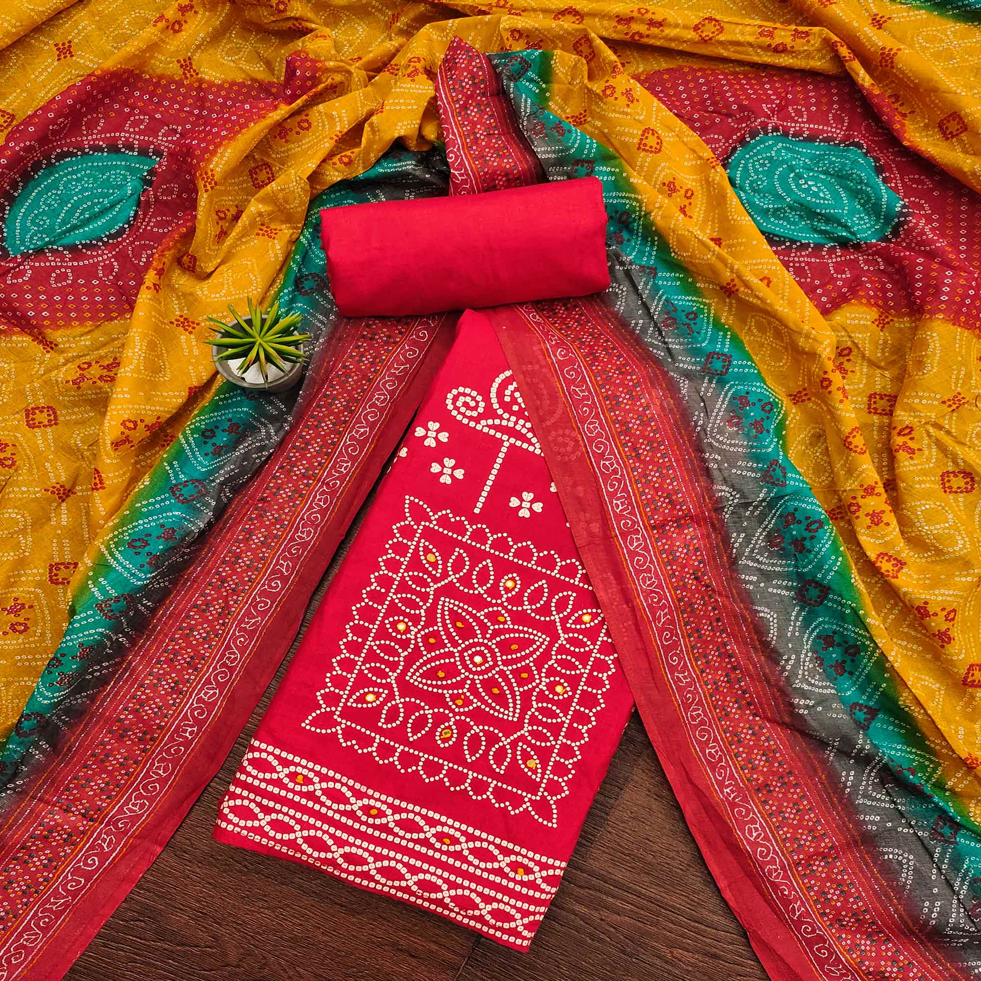 Red Printed Pure Cotton Dress Material