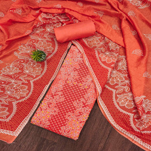 Peach Floral Printed Pure Cotton Dress Material
