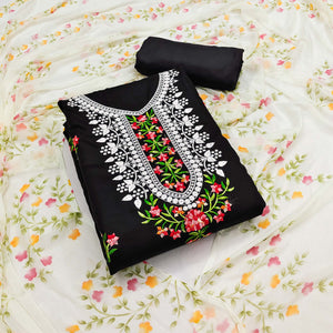 Black Floral Embroidered Pure Cotton Dress Material