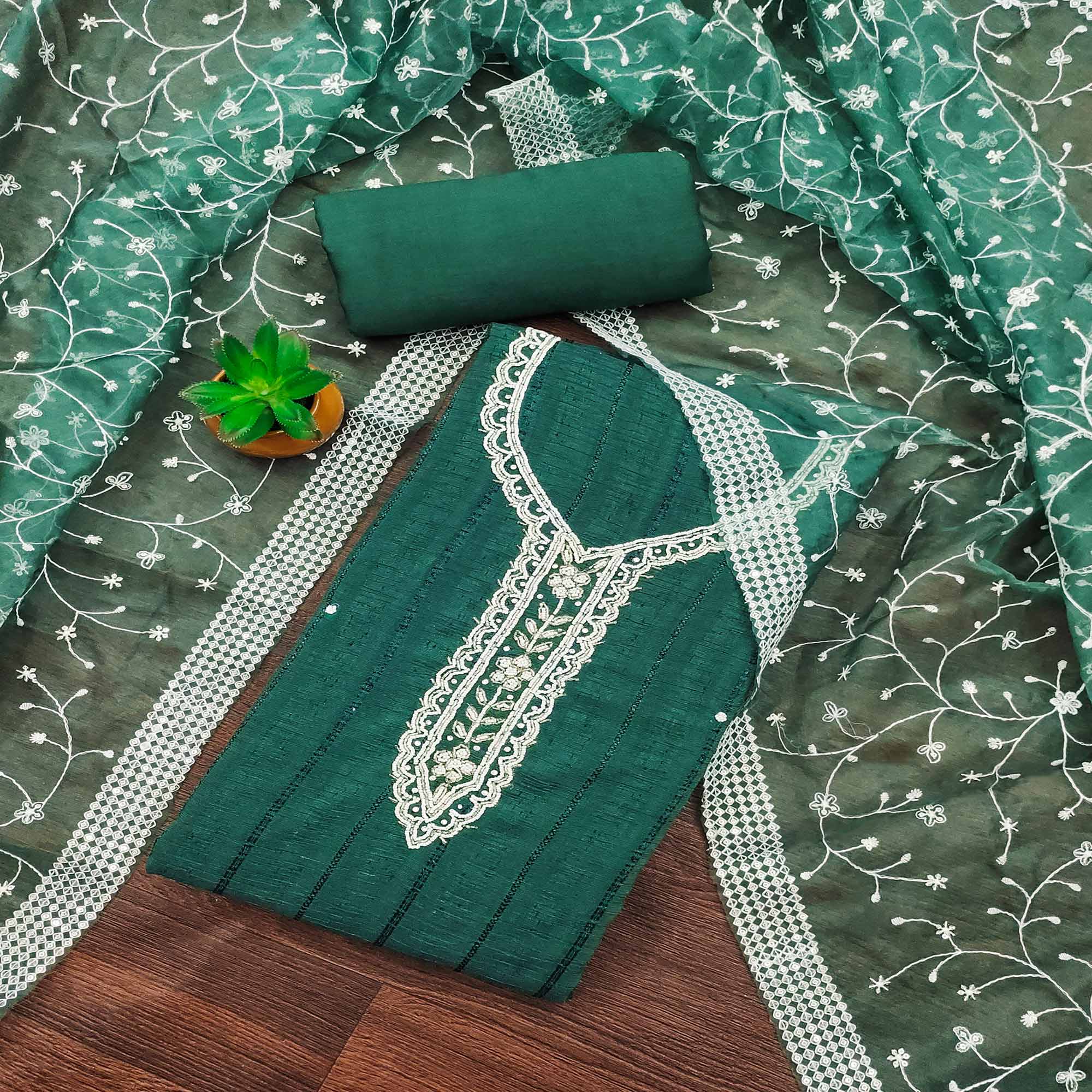 Rama Green Woven Pure Cotton Dress Material