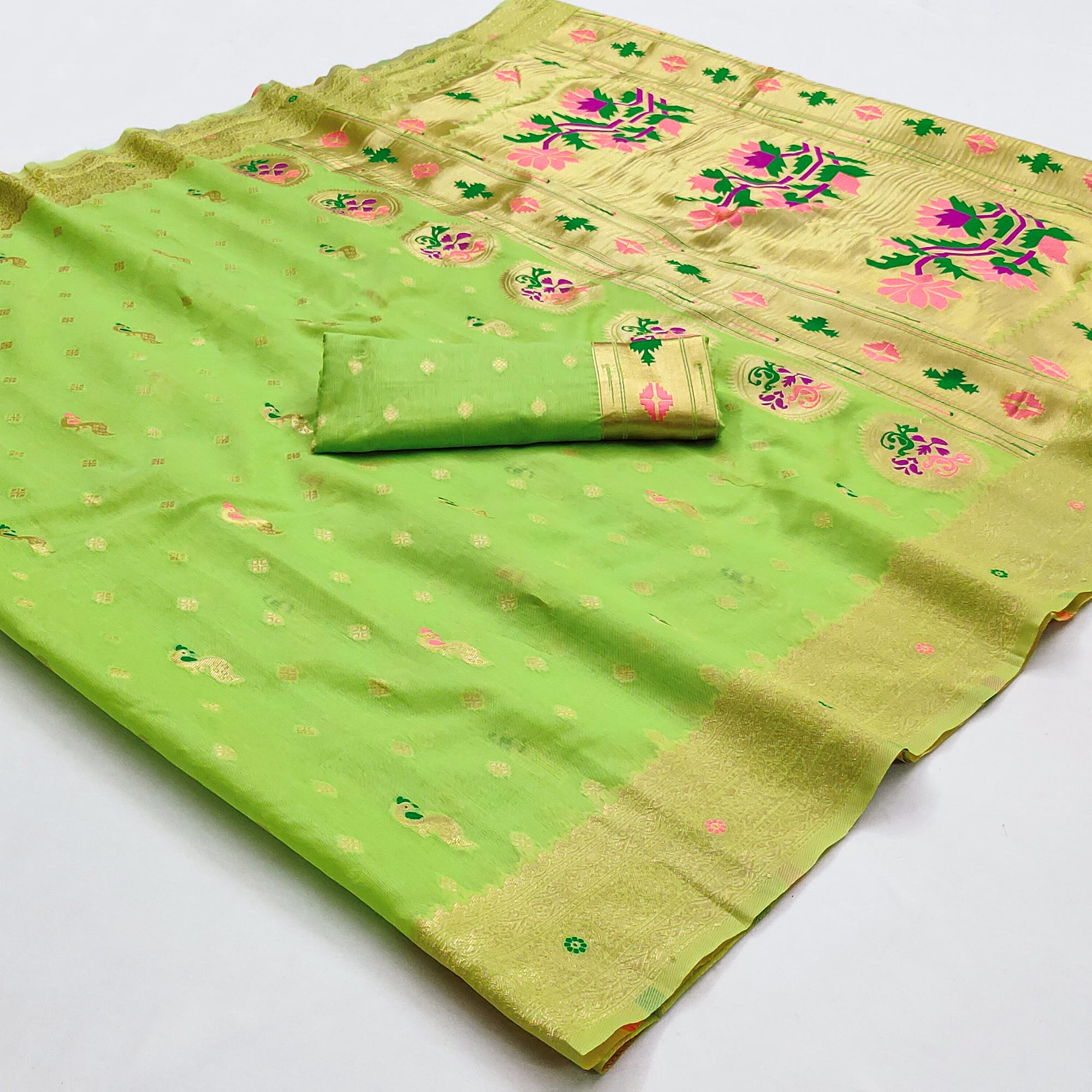 Green Woven Pure Cotton Paithani Saree