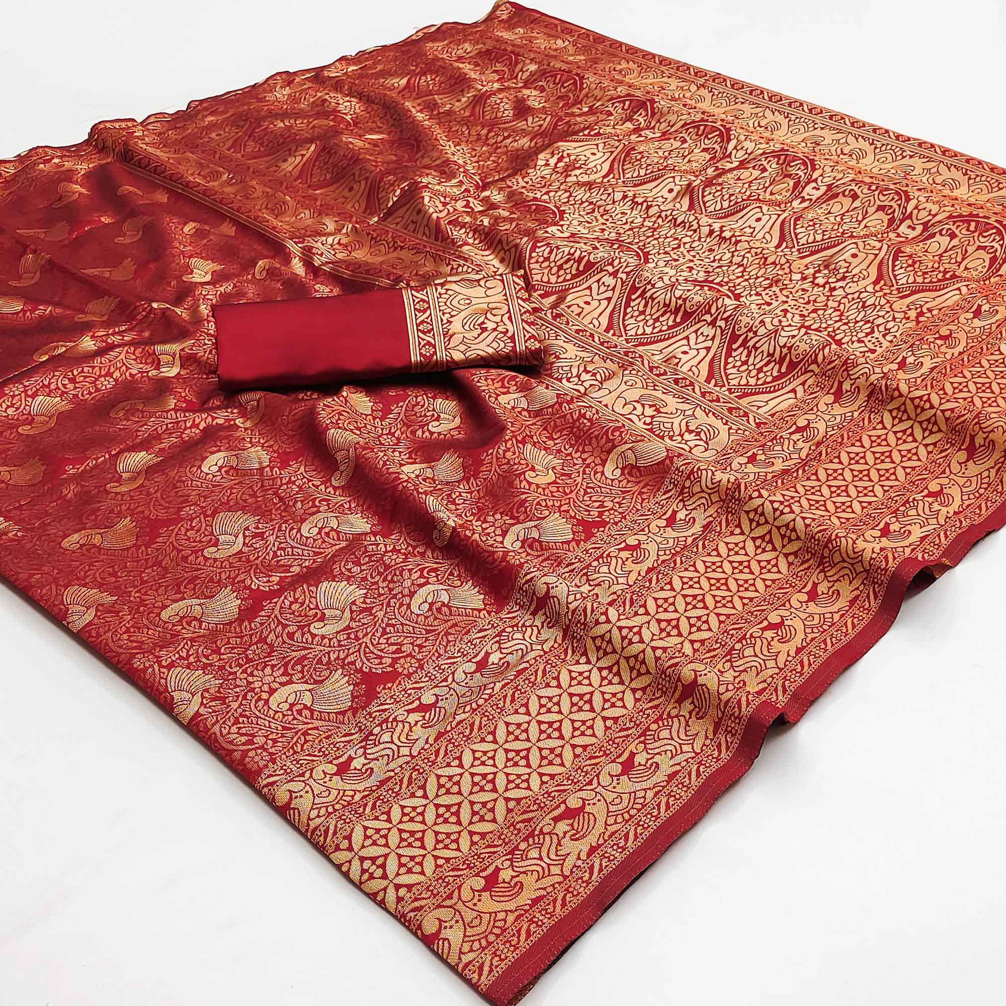 Red Woven Banarasi Silk Saree