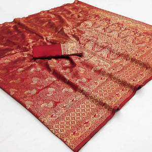 Red Woven Banarasi Silk Saree