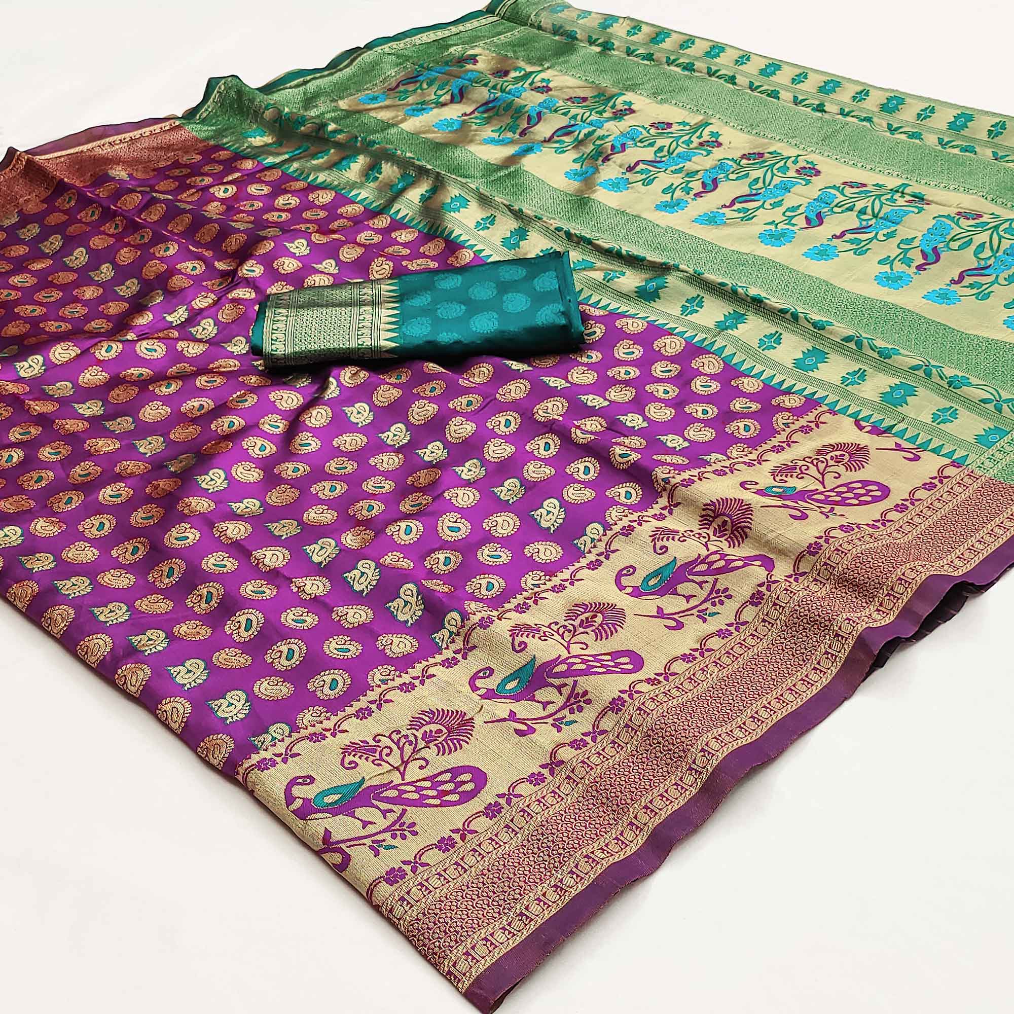 Purple Woven Cotton Silk Saree