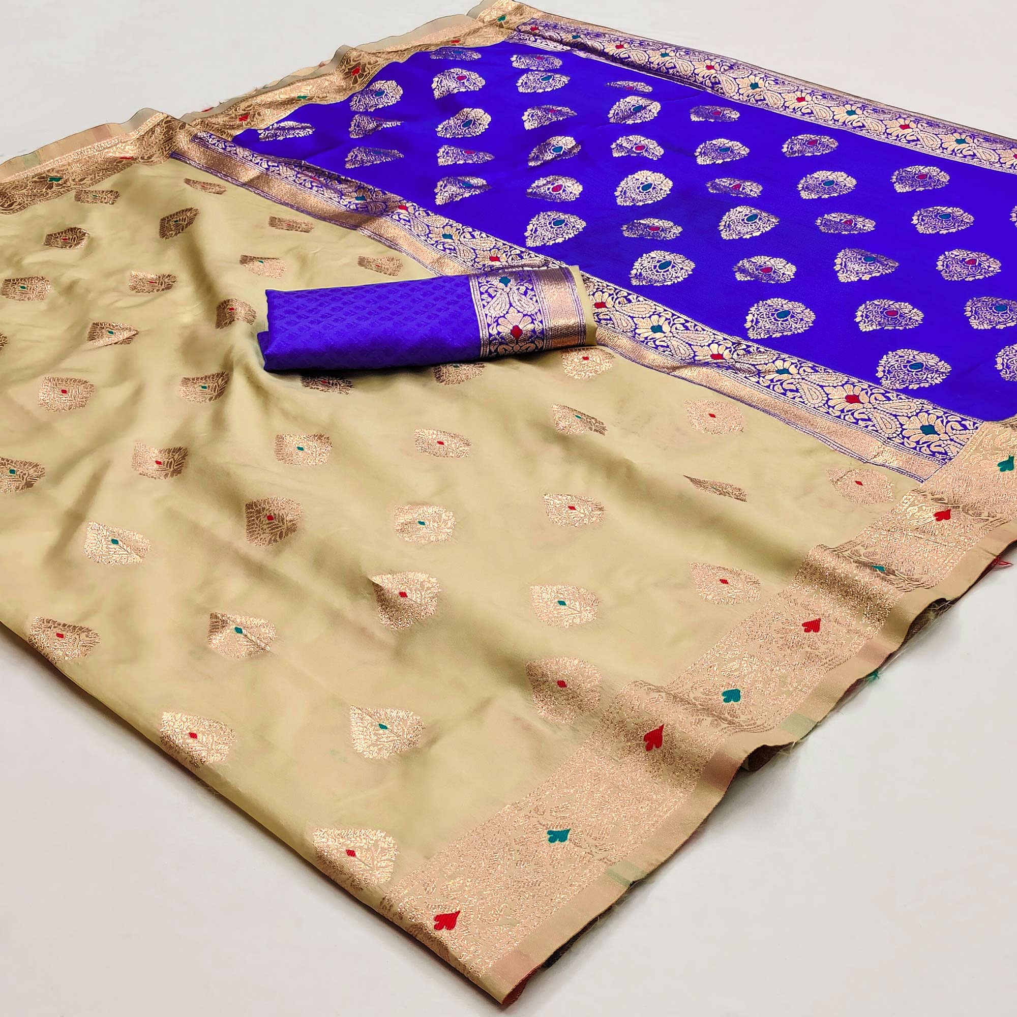 Blue Woven Cotton Silk Saree