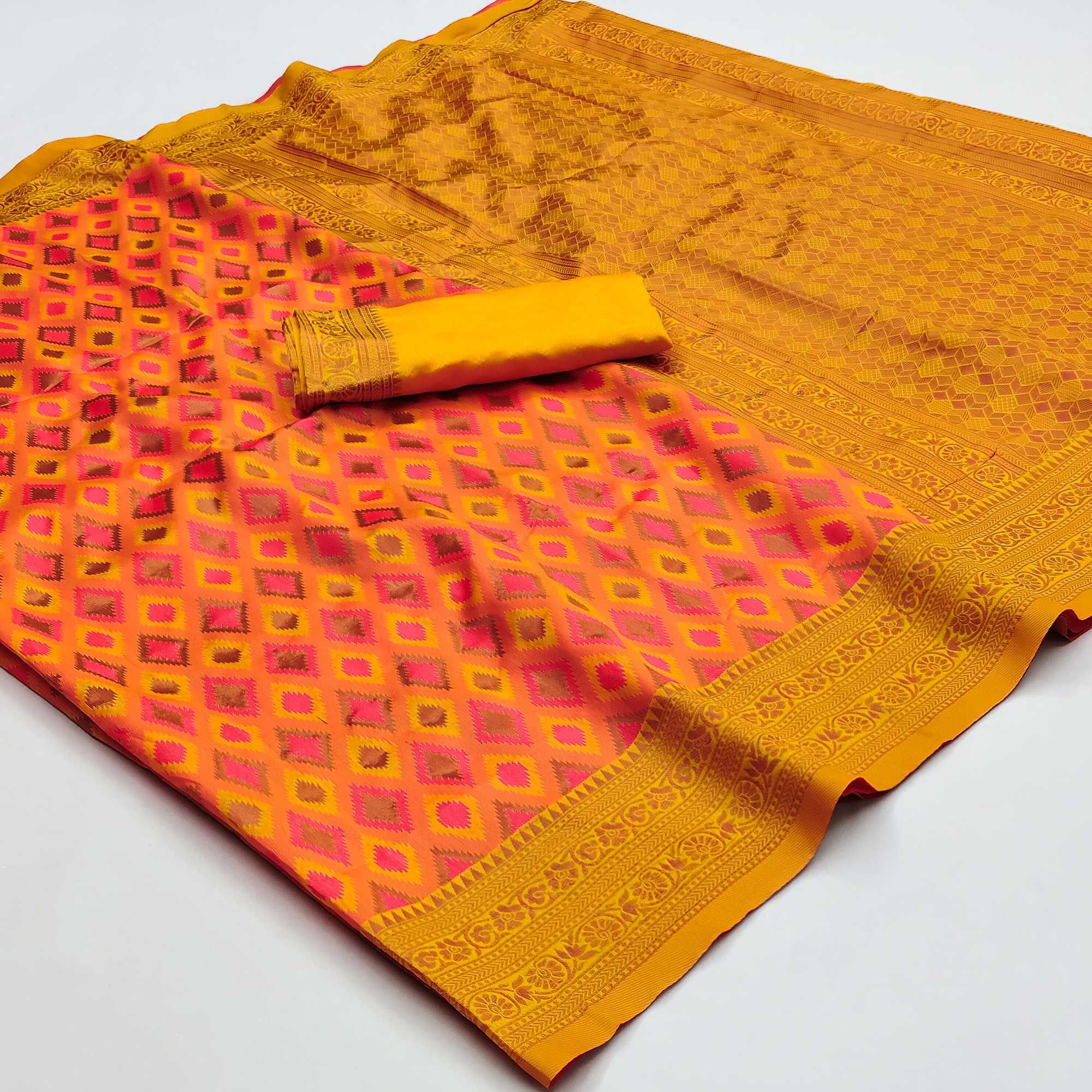 Orange Woven Cotton Silk Saree