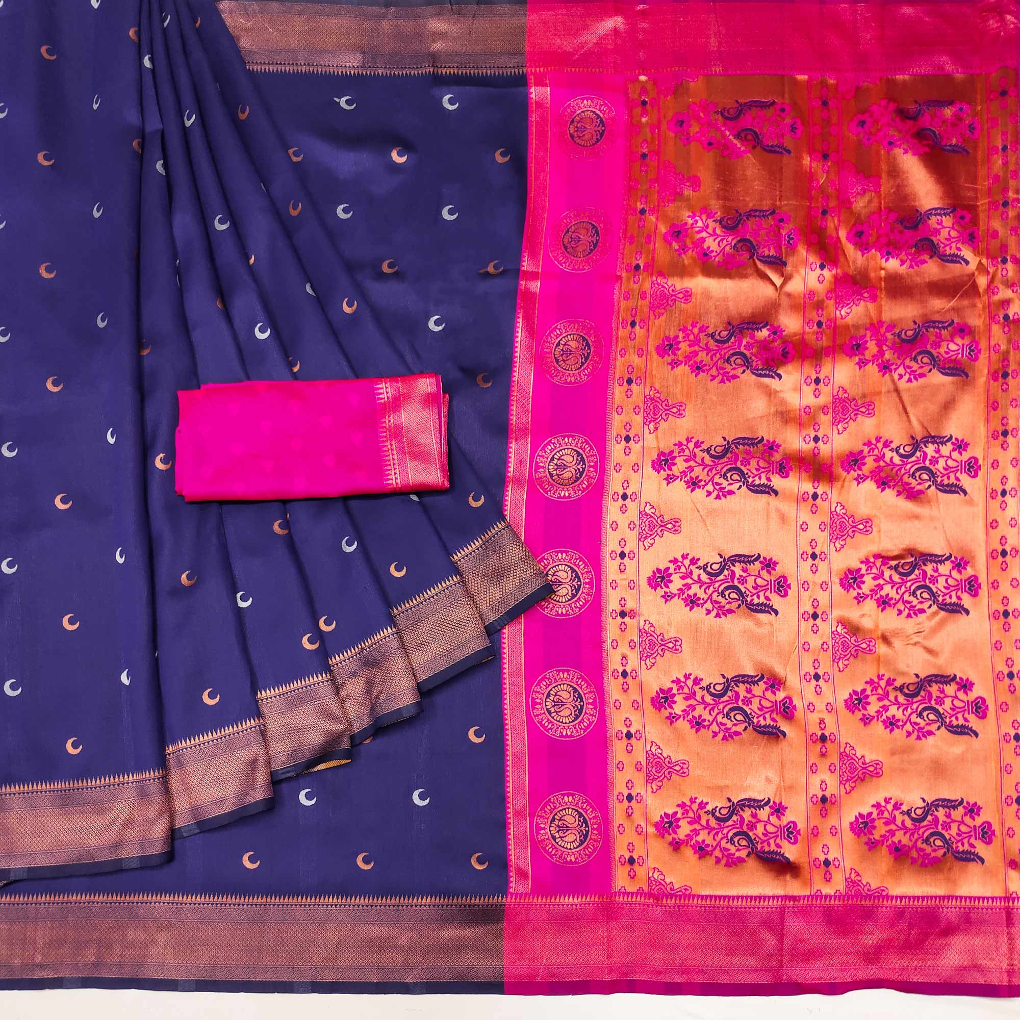 Blue Zari Weaving Cotton Silk Jacquard Saree