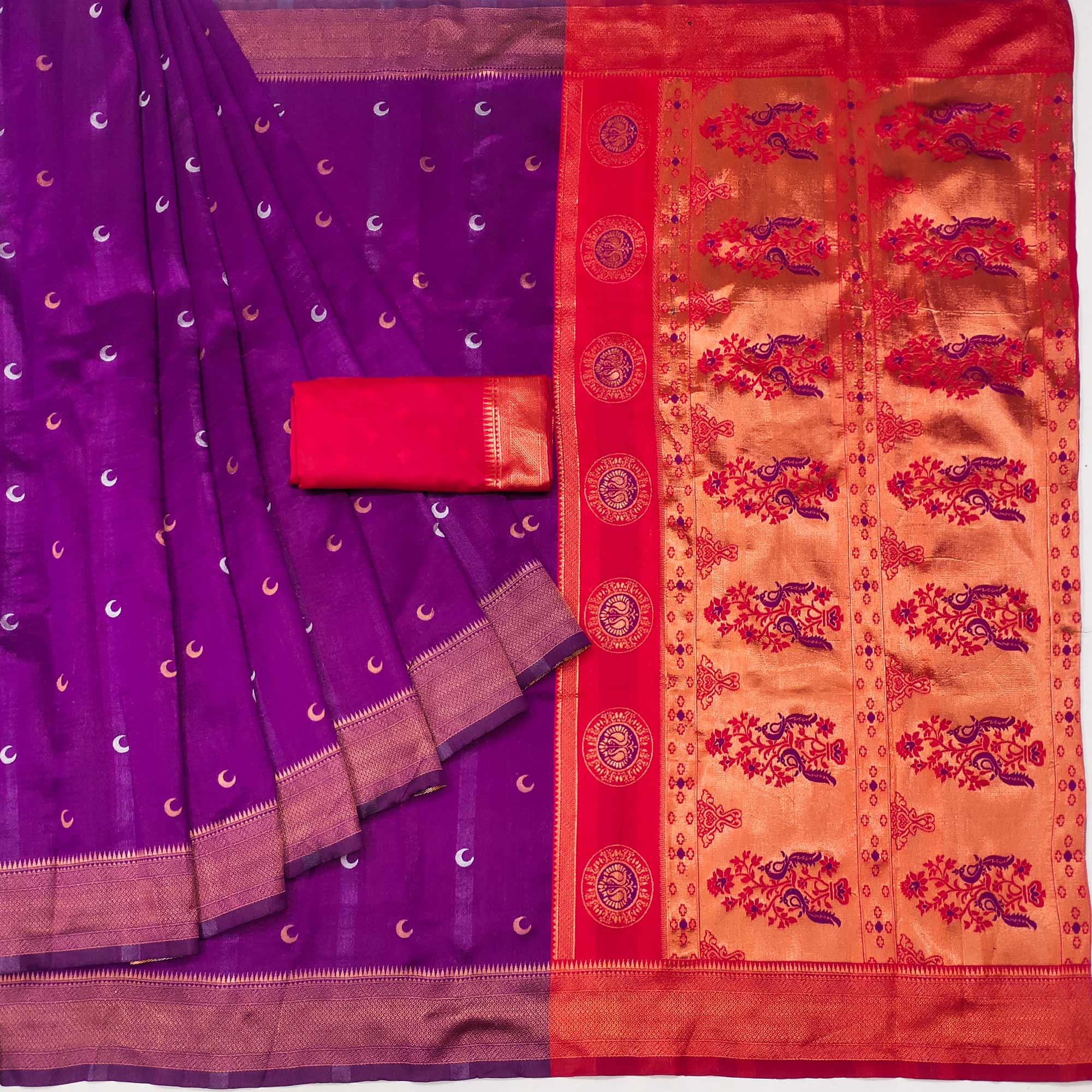 Purple Zari Weaving Cotton Silk Jacquard Saree