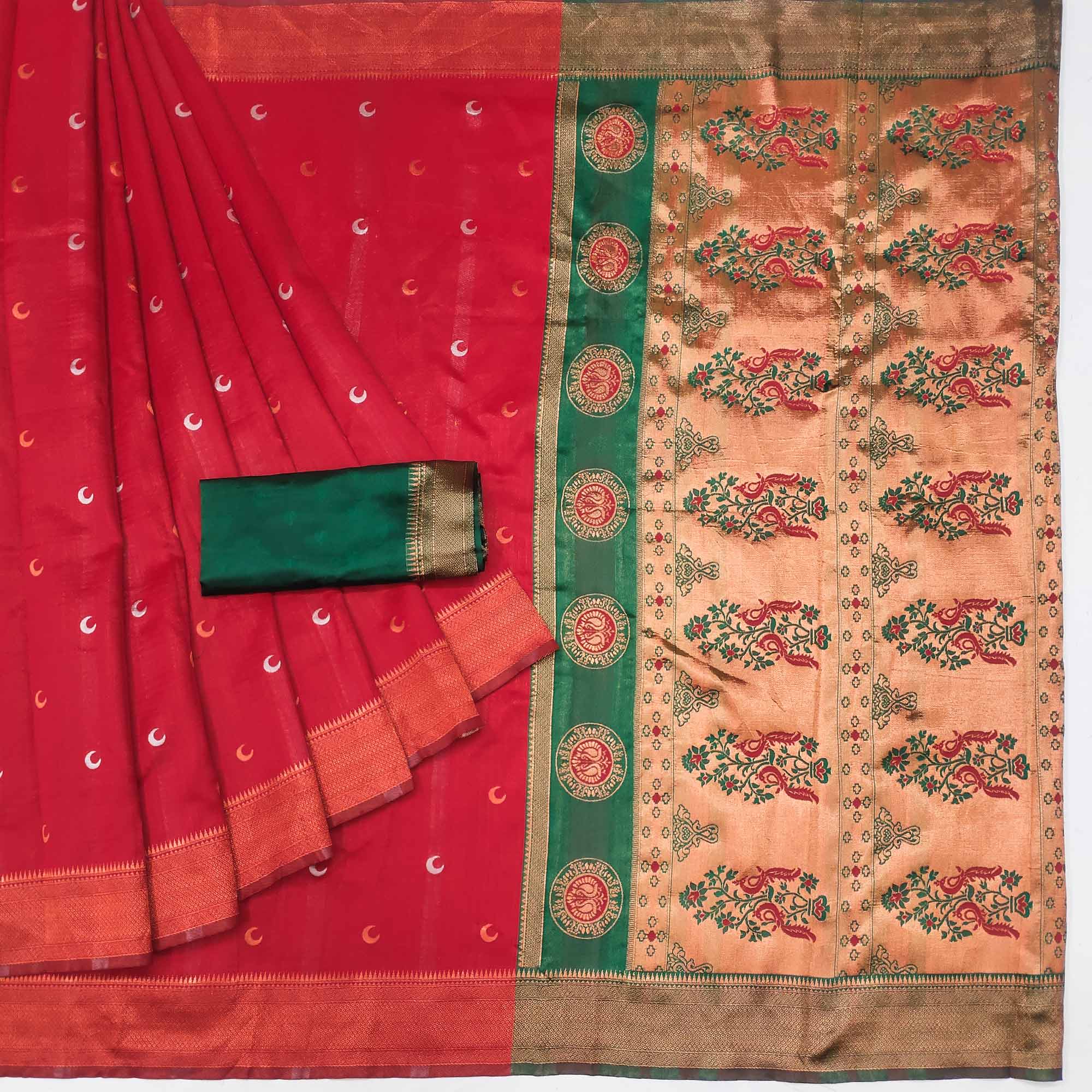 Red Zari Weaving Cotton Silk Jacquard Saree