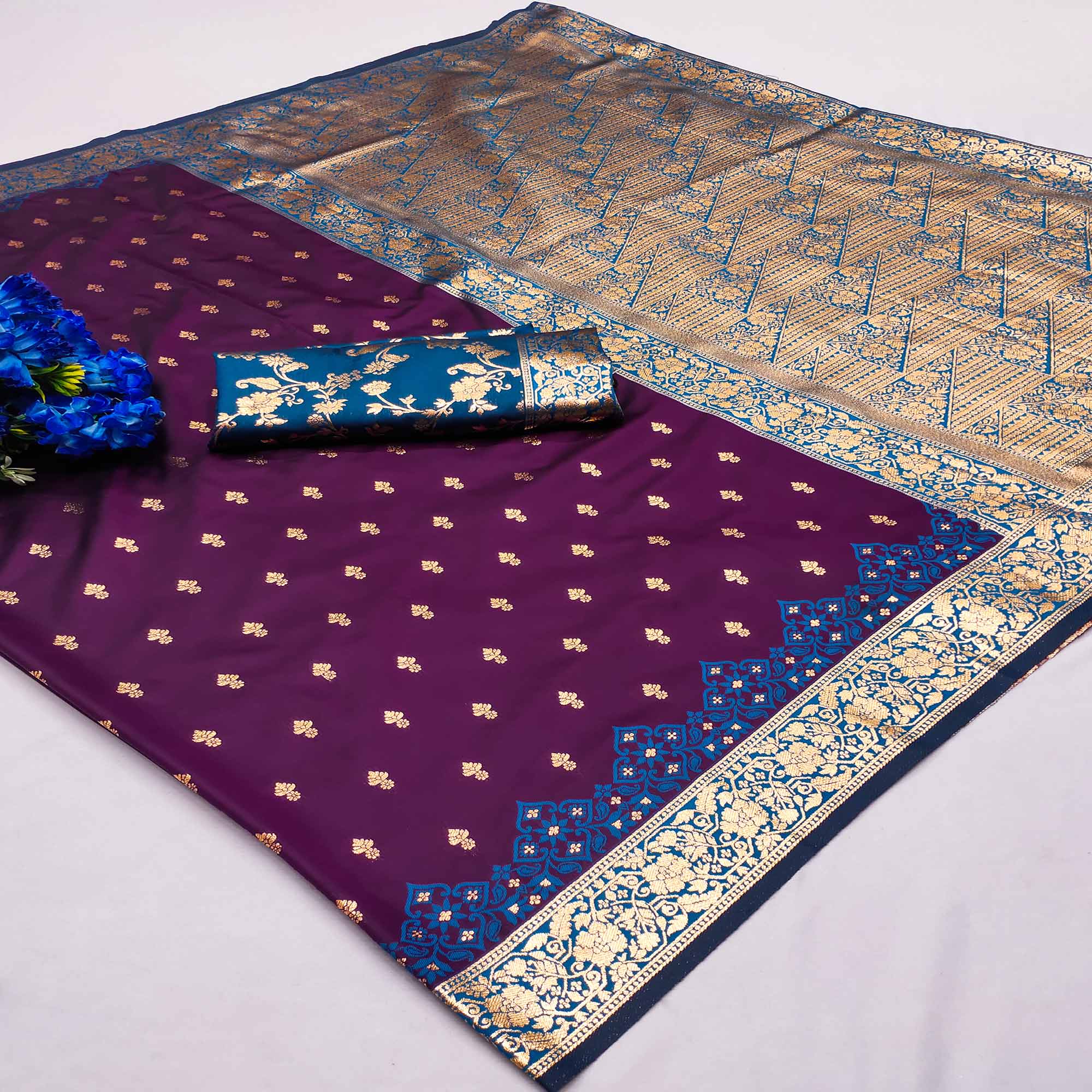 Purple Cotton Silk Saree with Intricate Zari Weaving