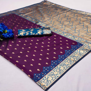 Purple Cotton Silk Saree with Intricate Zari Weaving