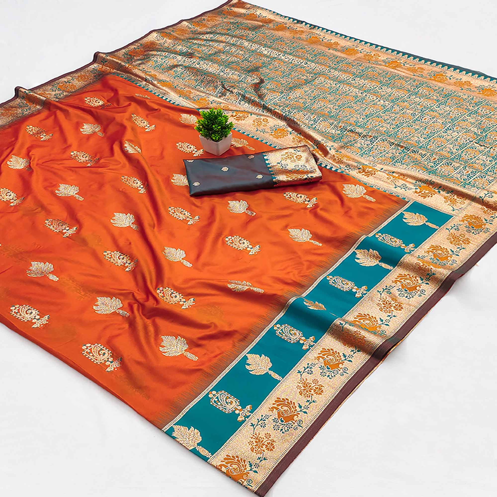 Orange Cotton Silk Saree with Exquisite Zari Weaving