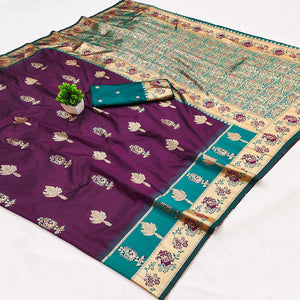 Purple Cotton Silk Saree with Exquisite Zari Weaving