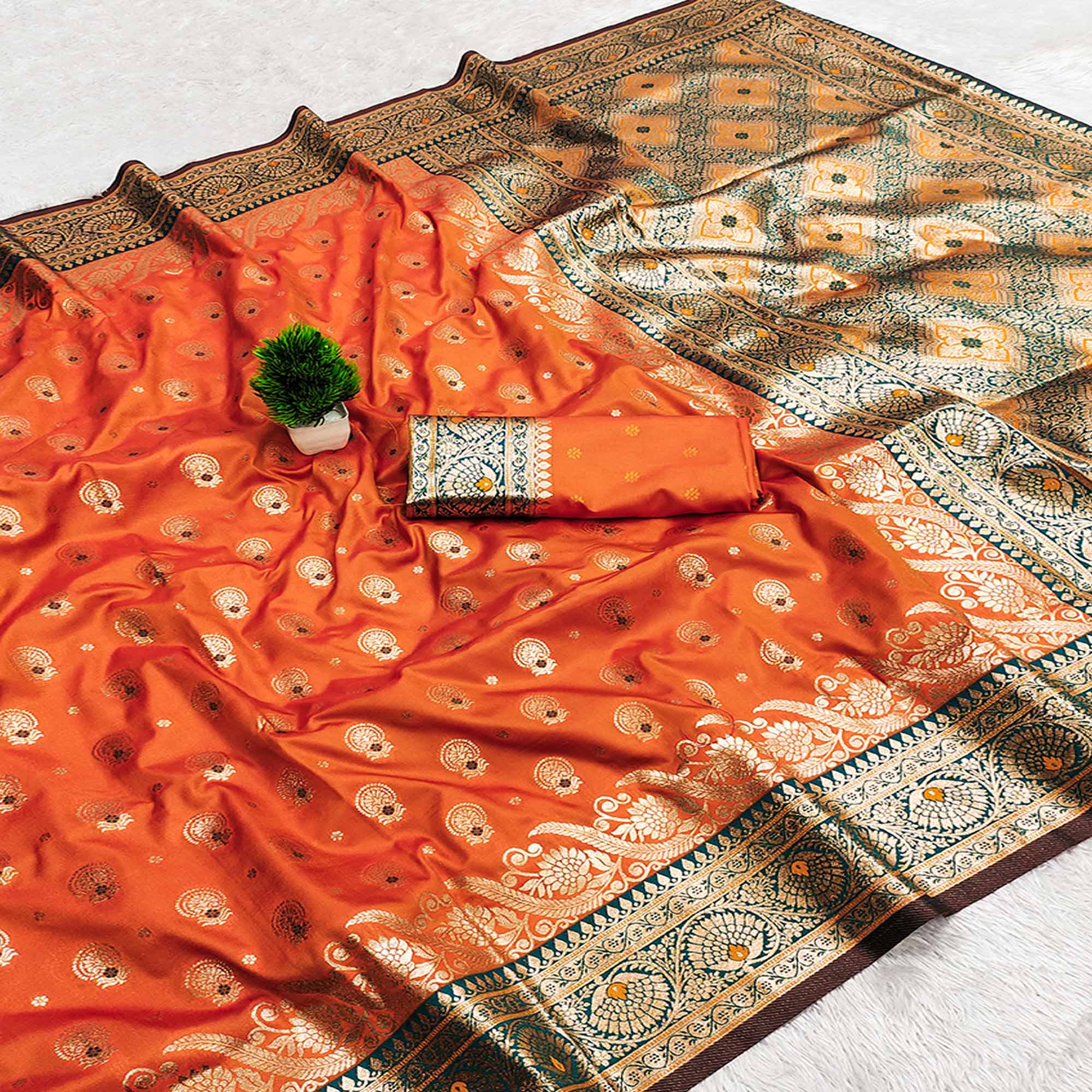 Orange Traditional Zari Woven Cotton Silk Saree for Special Occasions