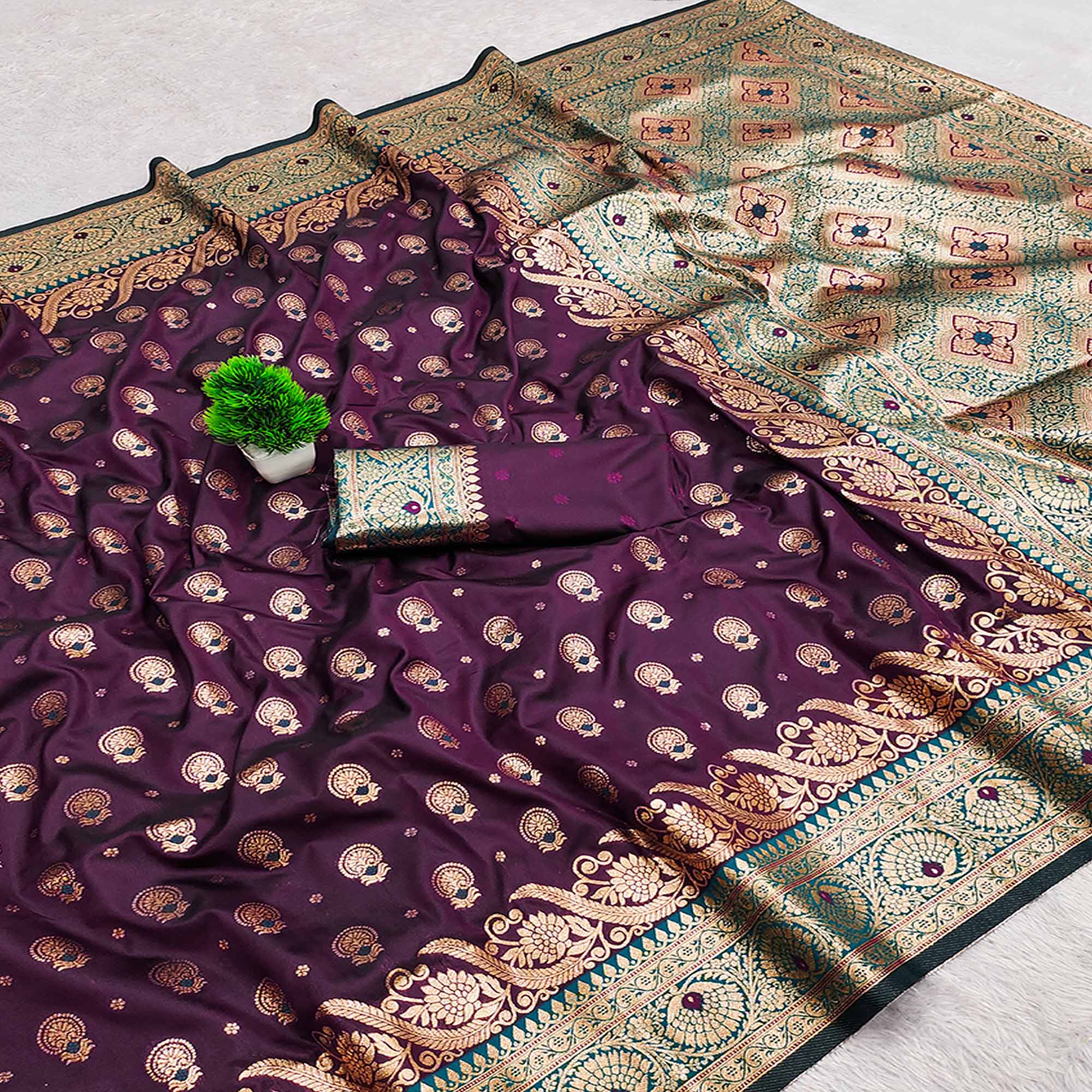 Wine Traditional Zari Woven Cotton Silk Saree for Special Occasions