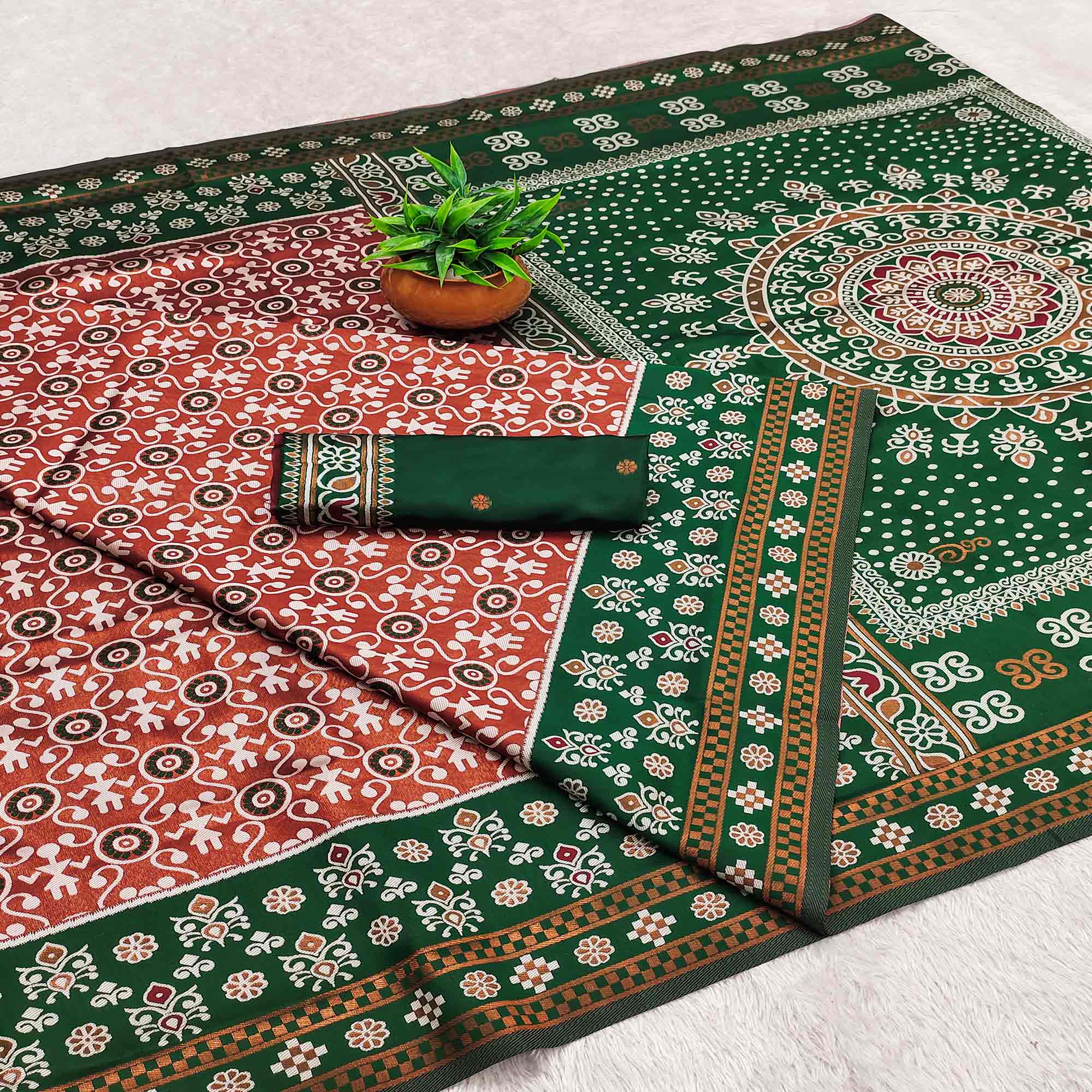 Rust Designer Handloom Kanjivaram Silk Saree with Rich Floral Weaving