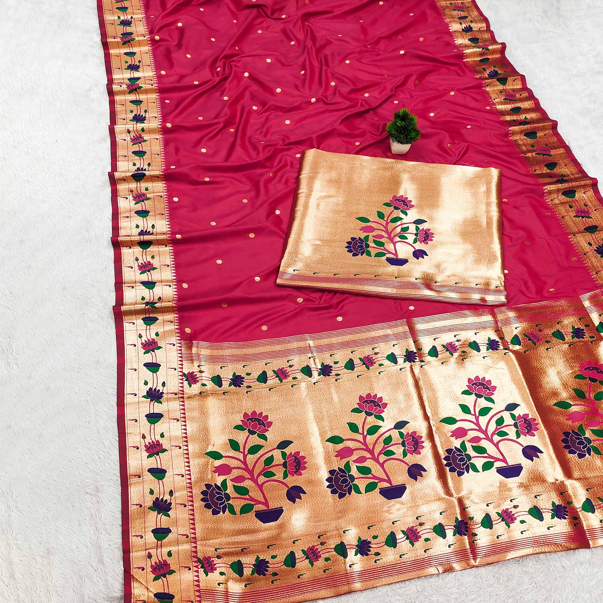 Pink Paithani Inspired Lotus Woven Kanjivaram Bridal Silk Saree