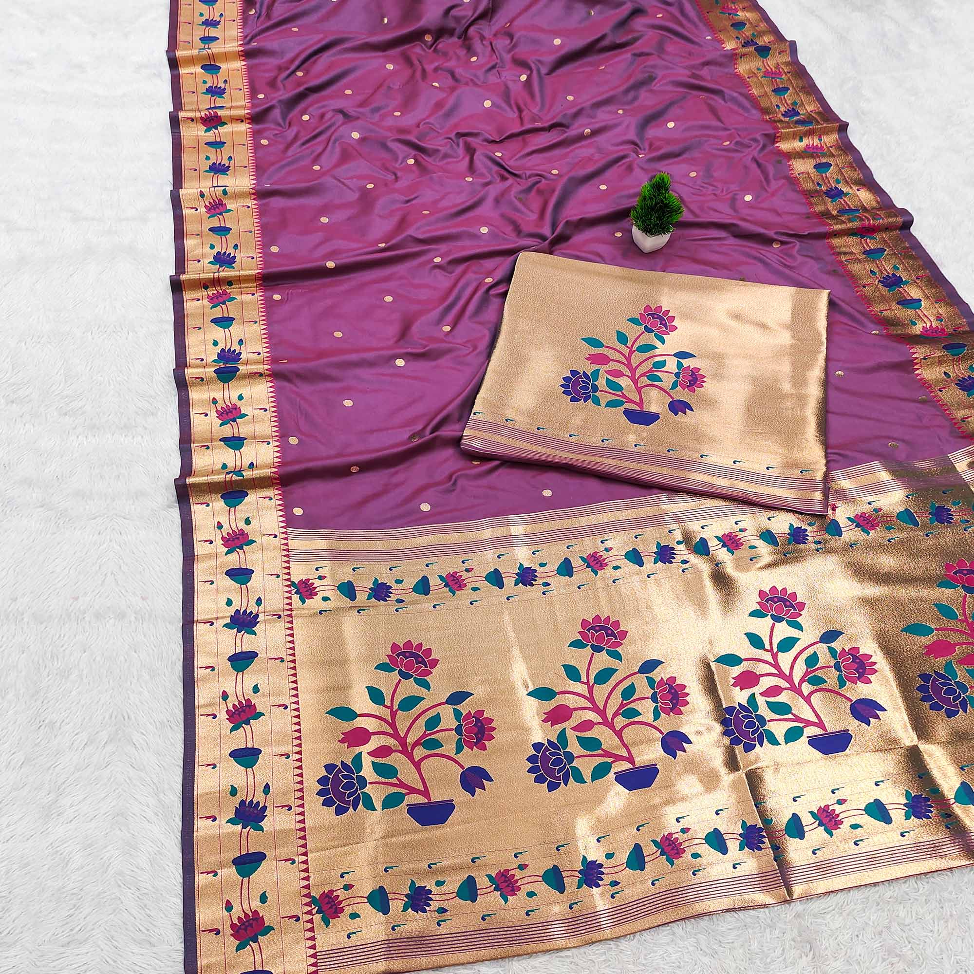 Purple Paithani Inspired Lotus Woven Kanjivaram Bridal Silk Saree