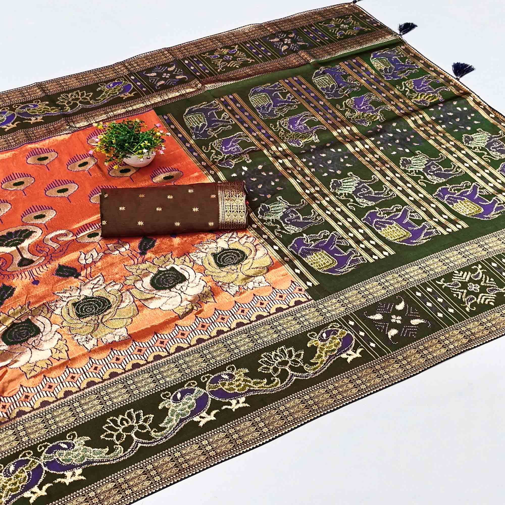 Peach Premium Cotton Silk Saree with Beautiful Swarovski Work and Classic Woven Texture