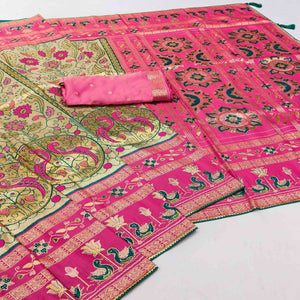 Olive Cotton Silk Saree Adorned with Elegant Swarovski Work and Fine Woven Detailing