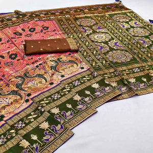 Peach Cotton Silk Saree Adorned with Elegant Swarovski Work and Fine Woven Detailing