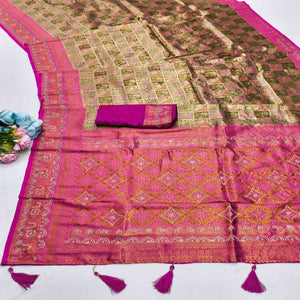 Beige Lightweight Cotton Silk Saree Highlighted with Intricate Woven Patterns and Swarovski Sparkle