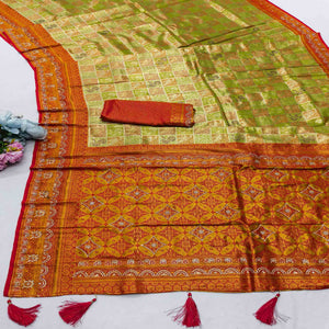 Green Lightweight Cotton Silk Saree Highlighted with Intricate Woven Patterns and Swarovski Sparkle