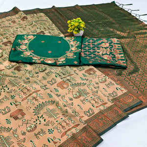 Green Classic Tissue Silk Saree Highlighted with Fine Zari Woven Motifs for Traditional Occasions