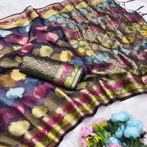 Graceful Purple Banarasi Silk Saree Enhanced With Tree Motif Zari Weaving & Stone Work