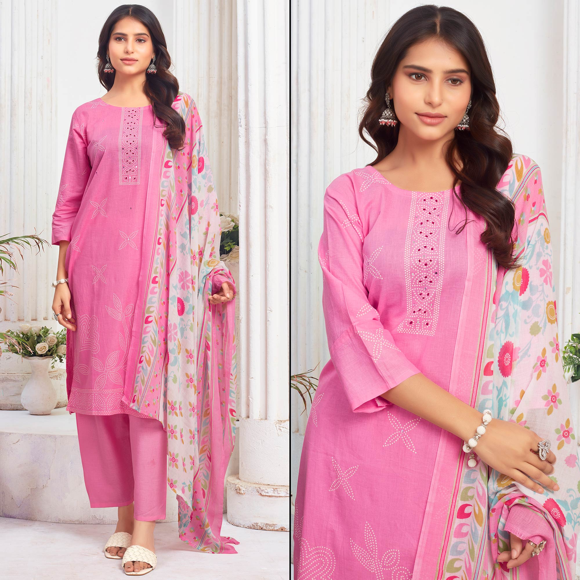 Pink Floral Printed Pure Cotton Salwar Suit