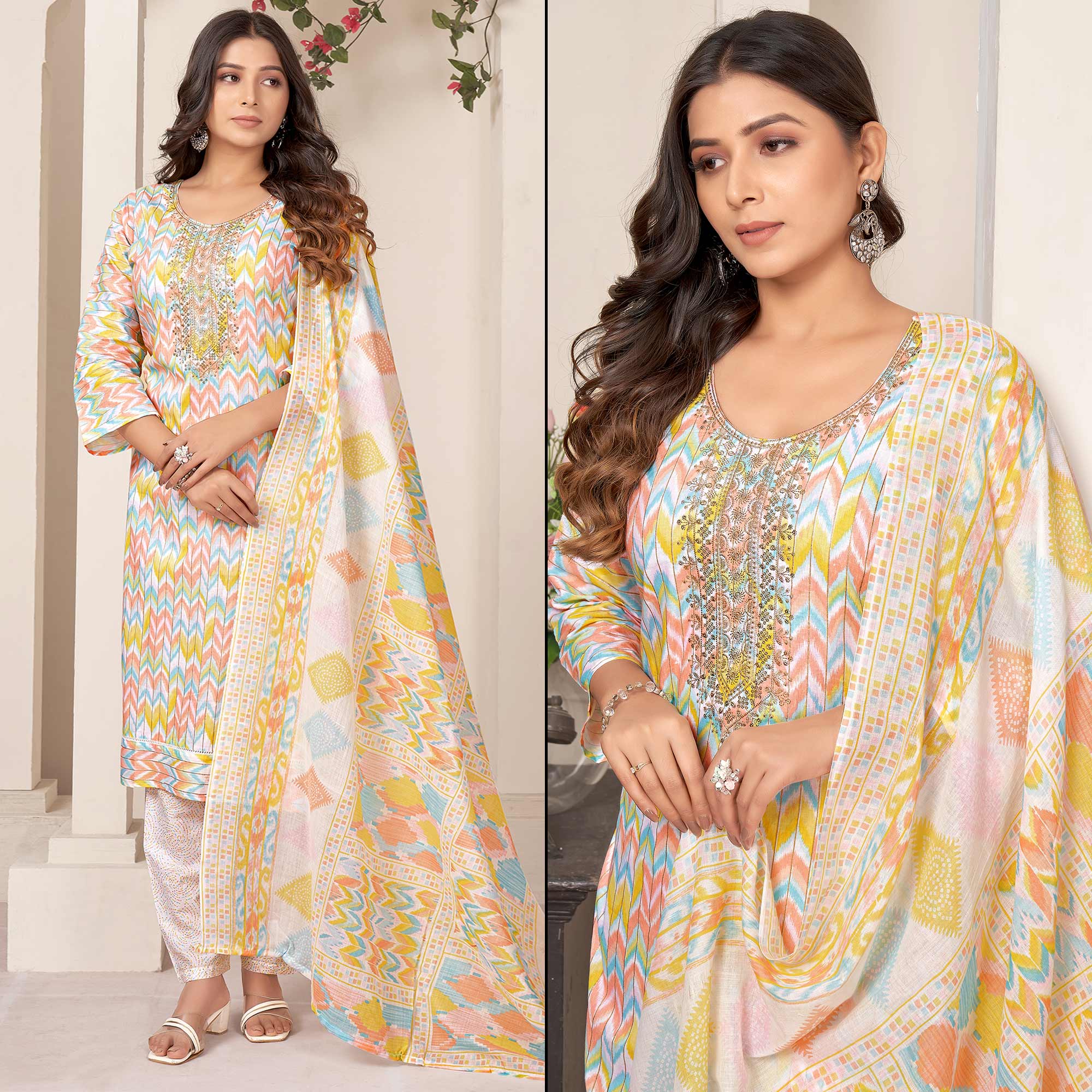 Multicolor Printed Pure Cotton Straight Salwar Suit