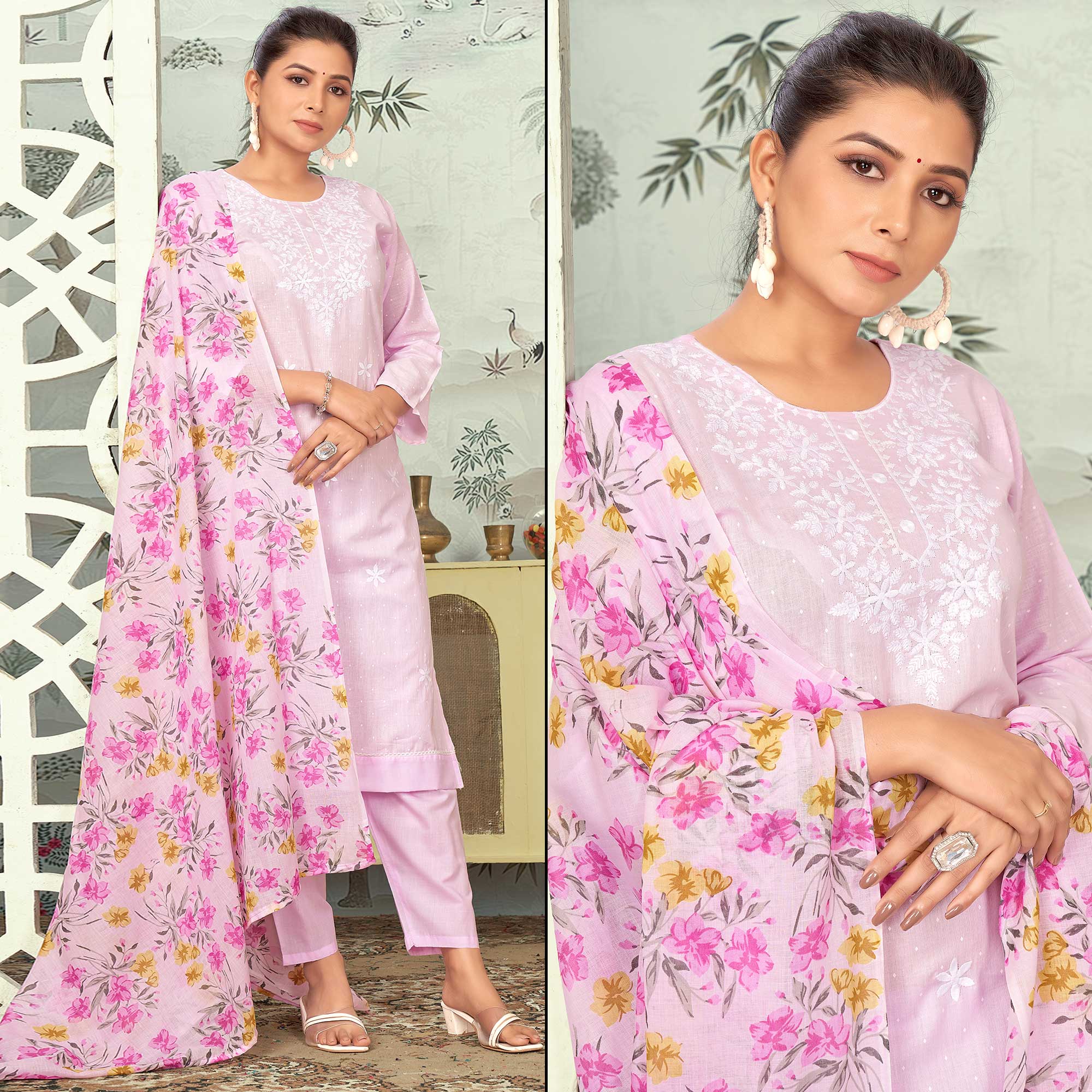 Baby Pink Embroidered Pure Cotton Salwar Suit