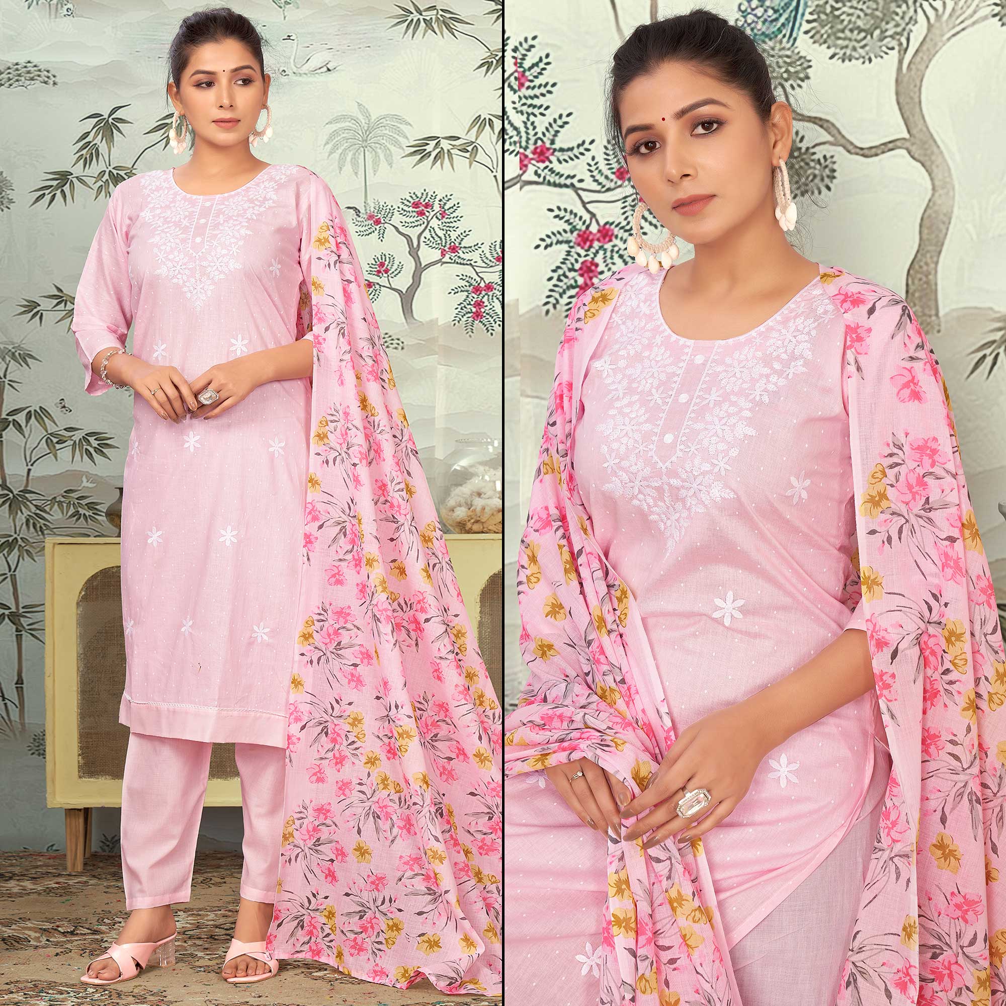 Light Pink Embroidered Pure Cotton Salwar Suit