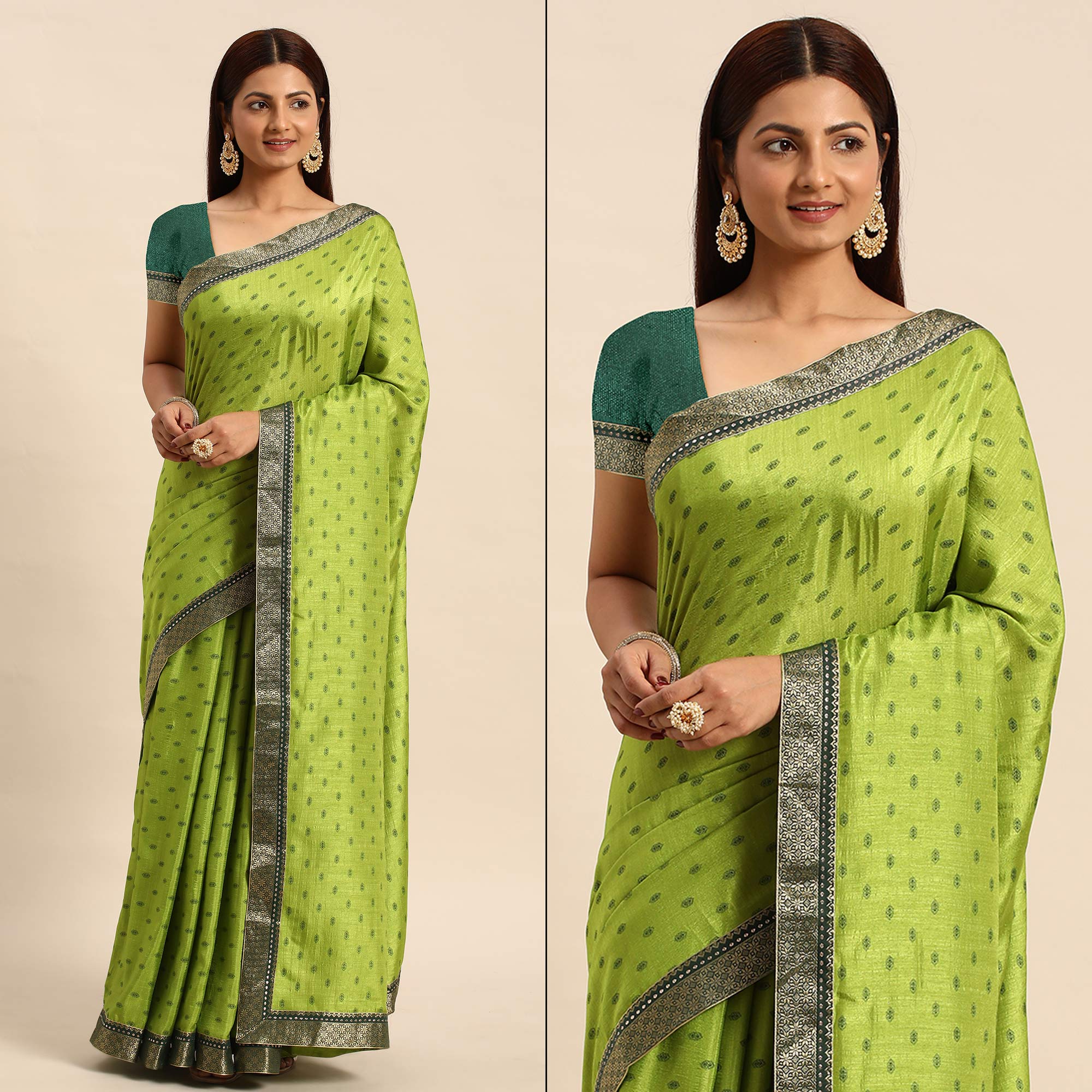 Green Printed Vichitra Silk Saree