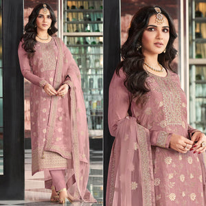 Mauve Embroidered Viscose Semi Stitched Salwar Suit
