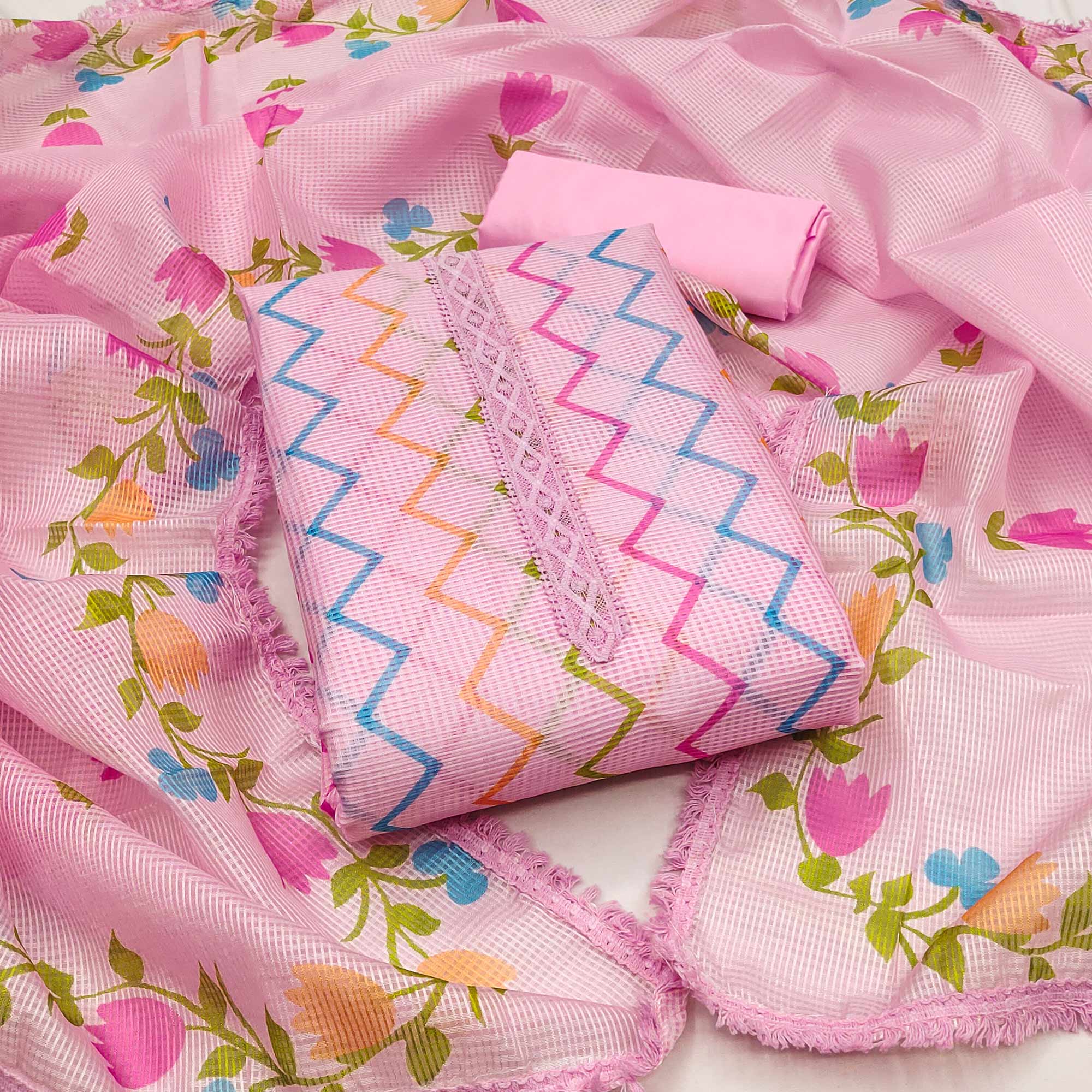 Pretty yellow Block Printed Kota Doria Cotton Fabric Dress Material main image 0