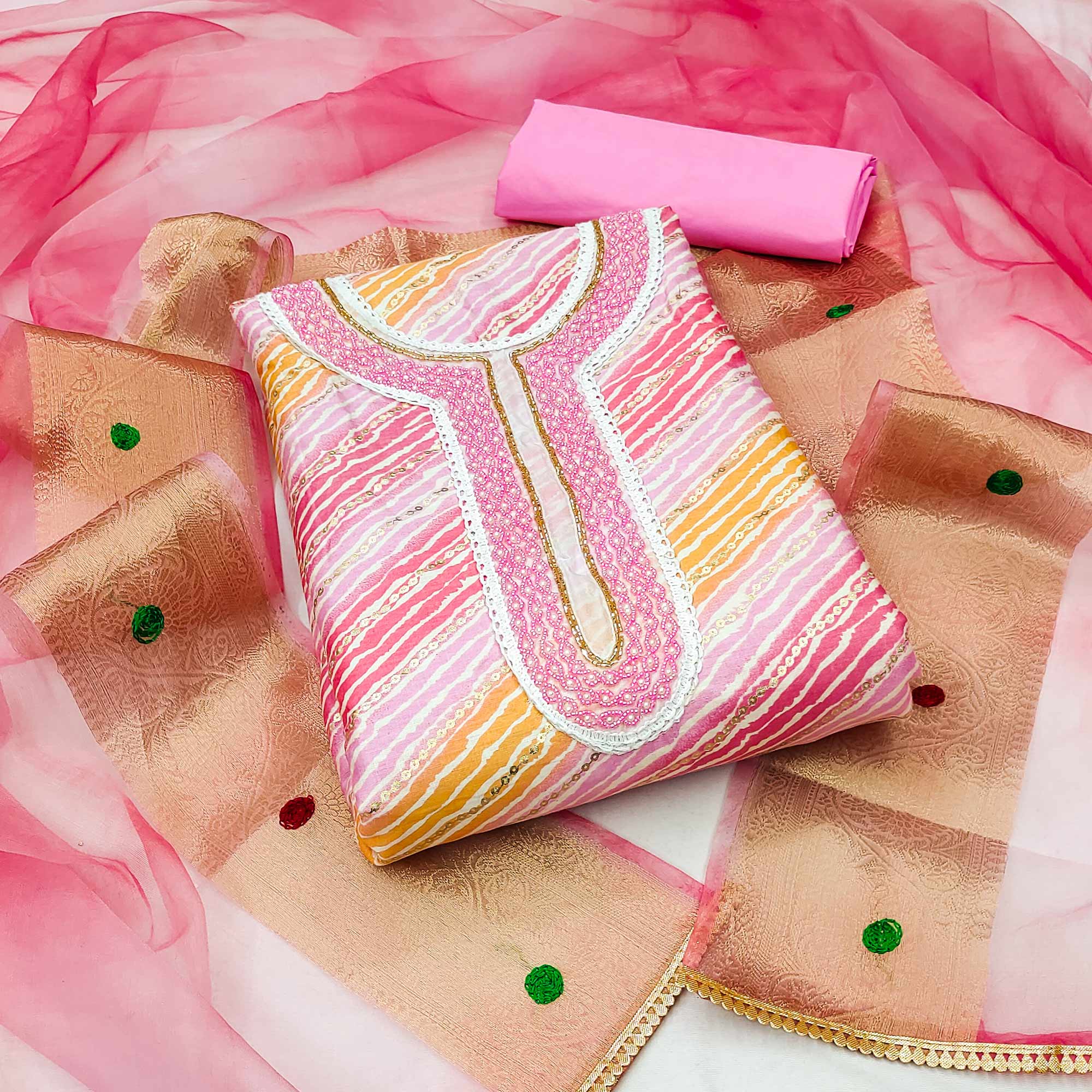 Pink Peachmode Dress Material Sale Light Pink Printed With