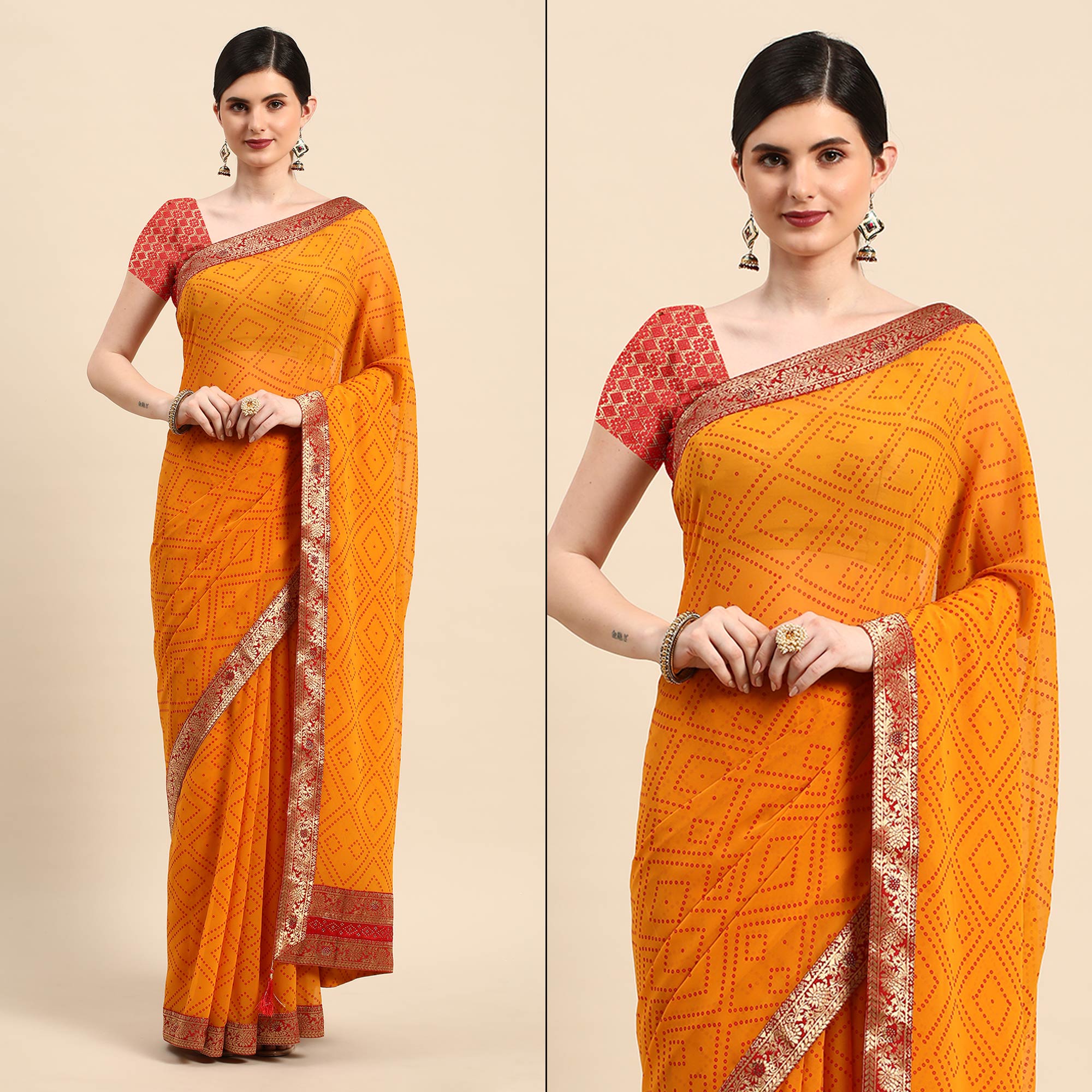 Yellow Foil Printed With Swarovski Georgette Saree