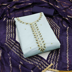 Blue Zardosi Moti Work Pure Cotton Dress Material