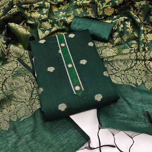 Green Floral Woven Banarasi Silk Dress Material