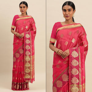 Rani Pink Woven Organza Saree
