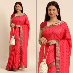 Pink Printed Vichitra Silk Saree